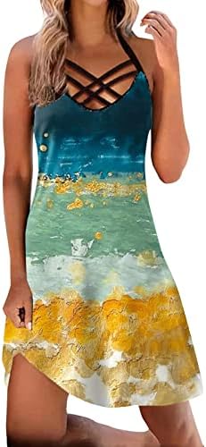 Дамски Летни Плажни Рокли С принтом под формата на тай-боя Кръст Отпред, С завязкой на врата и гърба, Мини-Рокля Без ръкави