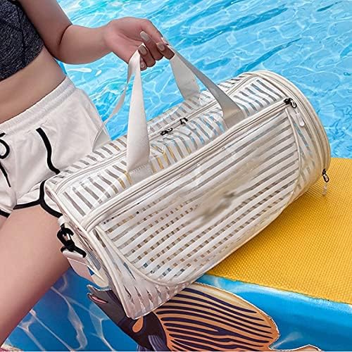 BBSJ Чанти за плуване, дамски спортни чанти от PVC, Прозрачни торбички за мокър и сух плуване, чанта на рамото, на басейна, на плажа, чанта, голям капацитет (Цвят: черен ра