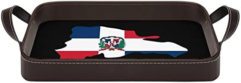 Карта Доминики Флаг Сервировочный Тава за от Изкуствена Кожа Елегантен Декор на Масата Органайзер за Парфюми с Дръжки