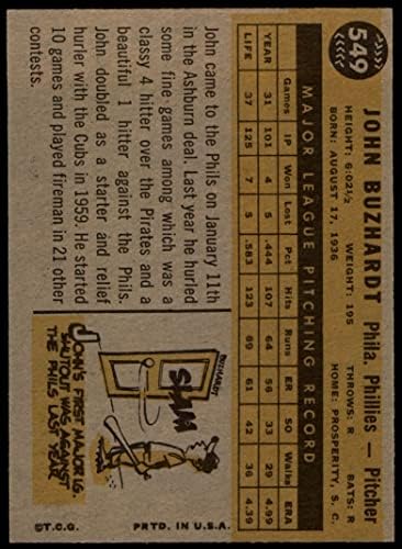 1960 Topps # 549 Джон Бужардт Филаделфия Филис (Бейзболна картичка), БИВШ Филис