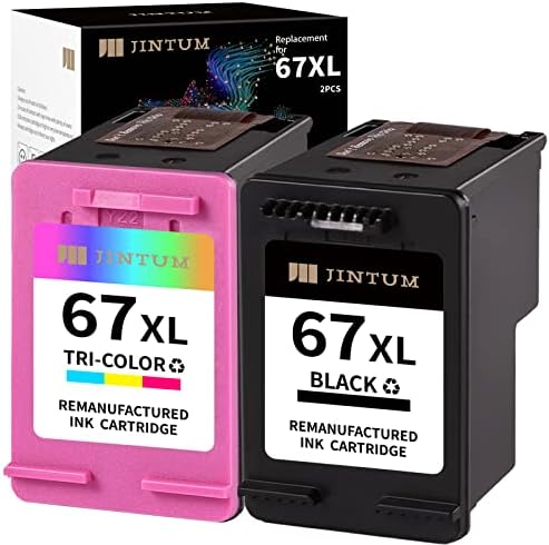 Касети с мастило JINTUM 67XL, Възстановени за HP Ink 67, Мастило касета черен цвят, Комбиниран пакет за 2755e 2700 2752e 2752