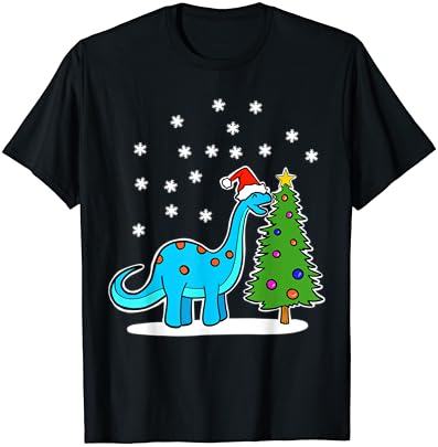 Коледна Тениска с Динозавром Брахиозавром, поедающим Коледна Елха