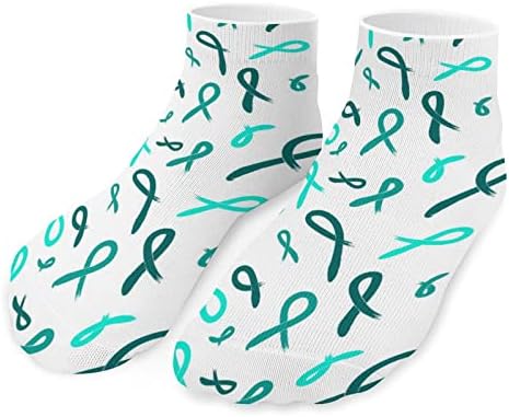 Мъжки чорапи с шарките на рак на яйчниците, Боядисани Тюркоаз Панделка, Дамски Чорапи с дълбоко деколте на Глезените, Спортна опаковка от 5