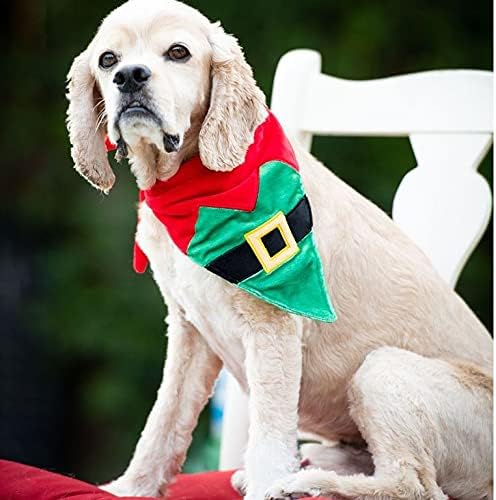 Шарена кърпа H & K за домашни любимци | Костюм на Елф (Голям) | Празничен Velvet Коледен Аксесоар за Кучета/Котки