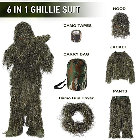Маскировочный костюм Seeutek 6 в 1, 3D Камуфляжная ловно облекло, която включва яке, панталон, качулка, чанта за носене