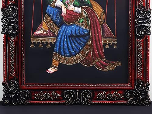Картината Екзотична индийска Бегум на люлка в Дървена рамка с ръчно изработени от дърво