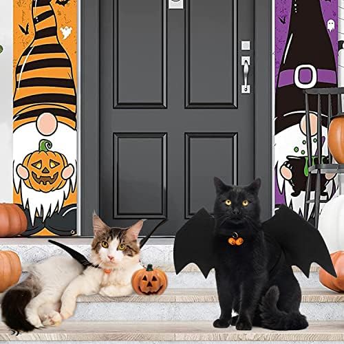Костюм котка PetLoft с Крила на прилеп, с Костюм на Котка на Хелоуин с 2 Тыквенными Звънци, Регулируеми за котка и Малко