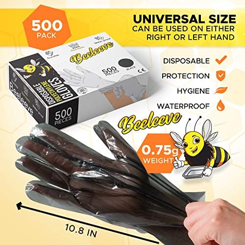 За еднократна употреба пластмасови ръкавици BEELEEVE [500 броя в опаковка] - Един размер подходящ за най - Възможности за избор на цветове - Еднократни покривала за ръце з?