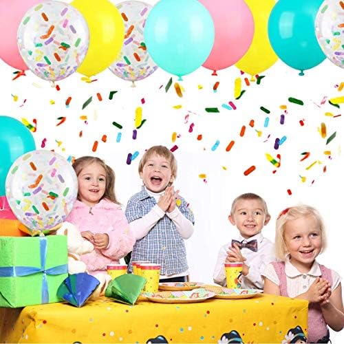 60 Опаковки с балони за парти със Сладолед + Поръсва Конфети, Балони с Панделка / 14-Инчови Понички, Латекс, с Преливащи се цветове Балони за Партита, Сватба, Младоженци