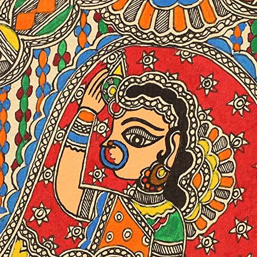 НОВИКА Многоцветен Фолк живопис Мадхубани от Индия Булката в паланкине