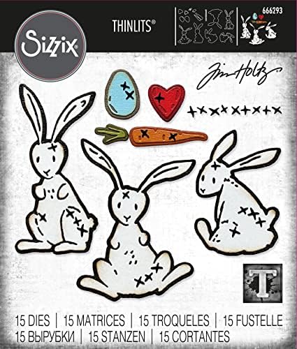 Комплект печати Sizzix Thinlits 15PK Бъни Бод от Тим Хольца, 666293, Многоцветен