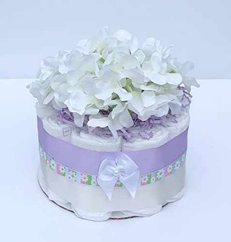 Мини-торта от Памперси за малки момичета - Централна украса - Лавандула стил - Детски душ -Подарък