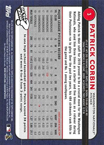 Бейзболна картичка на Висшата лига №3 2020 г. Патрик Корбина Вашингтон Нэшнлз МЕЙДЖЪР лийг бейзбол