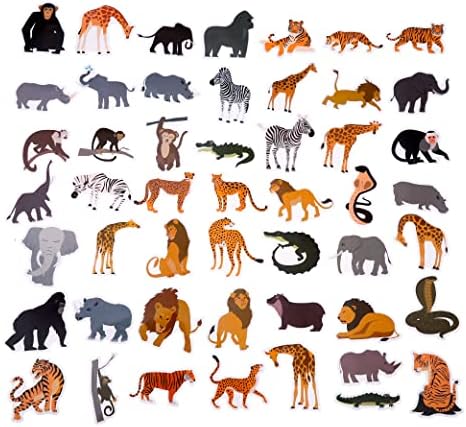 100 опаковки стикери с животни в зоологическата градина Сафари в джунглата, спомени за партита в джунглата, водоустойчиви етикети за бутилки с вода, лаптоп, телефон