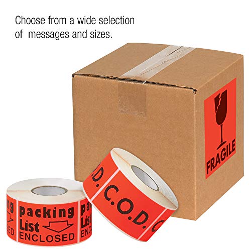 Aviditi Tape Logic 2 x 3, Частично луминесцентна Червен Предупредителен стикер, за изпращане, обработка, опаковане и преместване (1 Ролка от 500 на етикети)