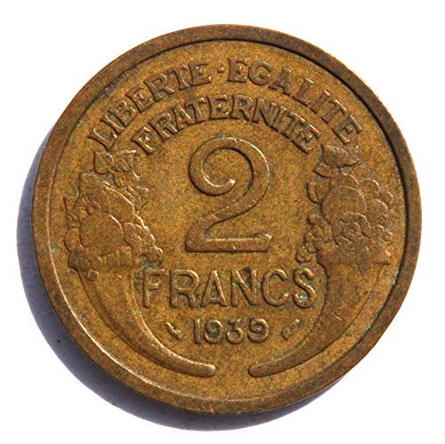 1939 Френска Мариана Франция обявява война на Германия Монета глоба в 2 франка