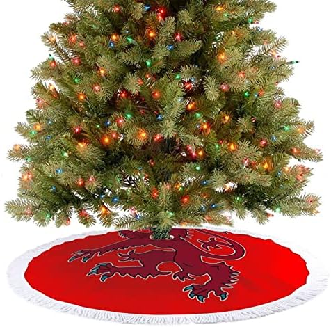 Флаг на Шотландия Лъв Необуздан Коледно Дърво Пола с Пискюли Коледен Празничен Мат Декорация Принт