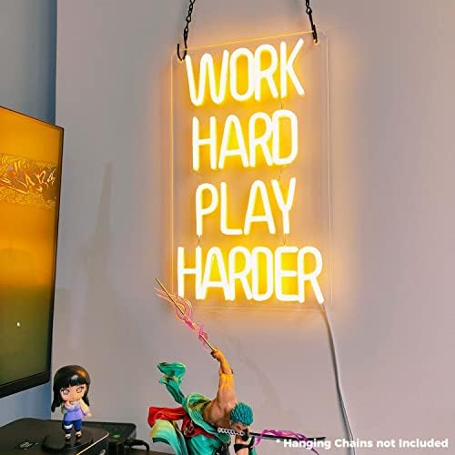 Работете здраво по-здраво, Играе по-здраво, Неонова реклама за декор на стаята, led неонова лампа, Мотивационни Цитат, Загорающиеся