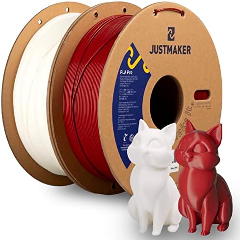Комплект направления за 3D-принтер JUSTMAKER PLA Pro (PLA +), подобрена картонена макара, печат върху повечето 3D принтери, точност +/-0,03 mm, 1,75 мм, 1 кг х 2, кестеняво-червено / ярко-б