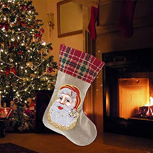 Techinal Коледни Чорапи с Изображение на Главата на Дядо Коледа 5D Планински Кристал Картина за Бродерия на кръстат