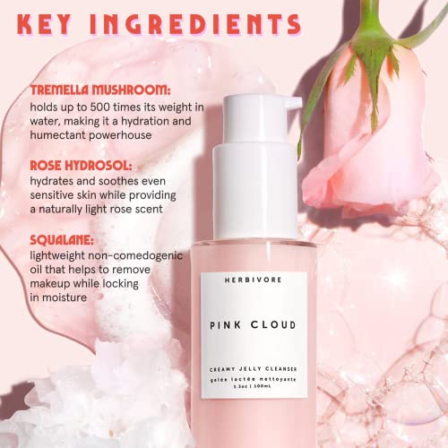 HERBIVORE Растителни Розов Облак Creamy Jelly Почистващо средство - Овлажняващ средство за измиване на лицето, премахва грим