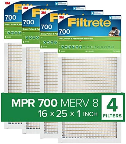 Въздушен филтър Filtrete 16x25x1 MPR 700 MERV 8 от прах, полени и пърхот от домашни любимци, 4 опаковки (точните размери 15.69x24.56x0.78)