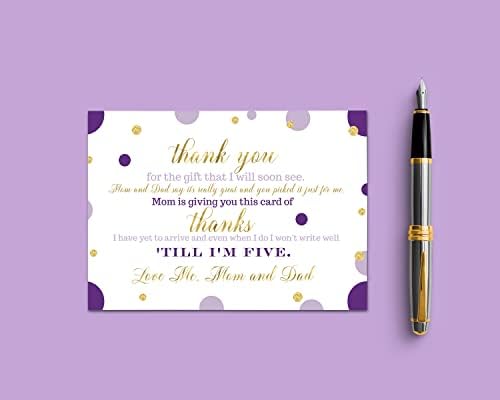 Пурпурни и златни Картички, с благодарност за детски душ (15 броя), пощенски Картички, Само за момичета, Екологично чиста пощенска бележка с послание от новороденото