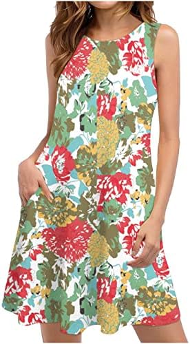 Лятна рокля за Жените 2023, Плажен Сарафан Без Ръкави с Цветен Печат, Ежедневна Рокля в стил Бохо с Джобове