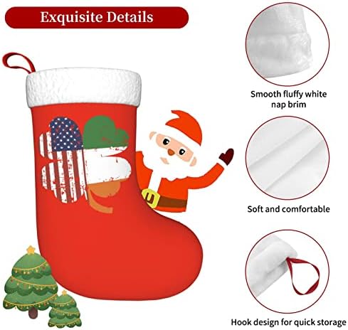QG ZZX Американски и Ирландски Флаг в ирландския Трилистнике Коледен Отглеждане на Коледни Чорапи, Окачен Чорап за Камина 18 Инча Празнична Украса