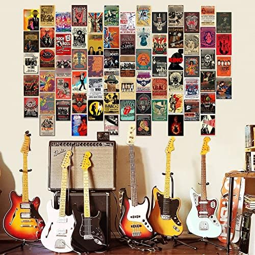 70 БР. Комплект за стенен Колаж в стил ретро, Рок, Музикални плакати на рок-група за естетика стая, Снимка от стар