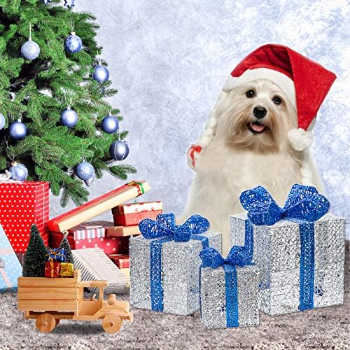 Sunnyglade 10-8-6 Комплект от 3 Коледни Подаръци кутии с Подсветка и Щепсел за Коледната декорация, Сватбени декорации за Двор, Домашен празник (Сребрист)