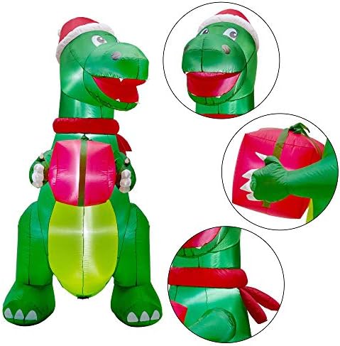 Надуваеми играчки Туинкъл Star Коледа 8FT, Свети Зелен Динозавър с Коледна Шапка и Подарък Кутия, Надуваем Коледен