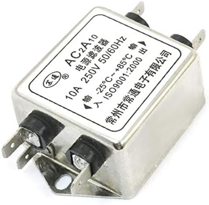 X-DREE AC2A10 AC 250V 10A 4-Пинов паяльный правоъгълен метален корпус с однофазным шумоподавителем с Общо предназначение, филтър за електромагнитни смущения захранване (AC2A10 C