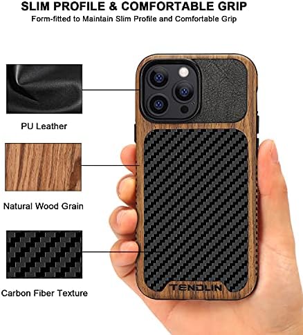 TENDLIN Съвместими с корпуса на iPhone Pro 13 от дървесни влакна с текстурным дизайн, изработени от въглеродни влакна, Хибриден Кожен калъф, Съвместим с iPhone 13 Pro 6,1 инча, пусна