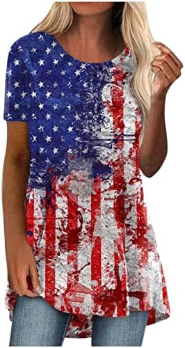 Дамски Летни Блузи, Риза райе с Принтом на Американското, V-Образно деколте, Къс Ръкав, Блузи, 4 юли