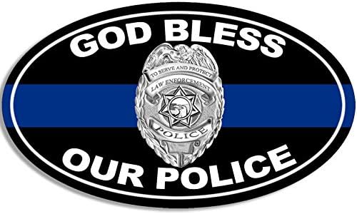Овална табелка Боже, благослови нашата полиция (синята линия в подкрепа на полицаи)
