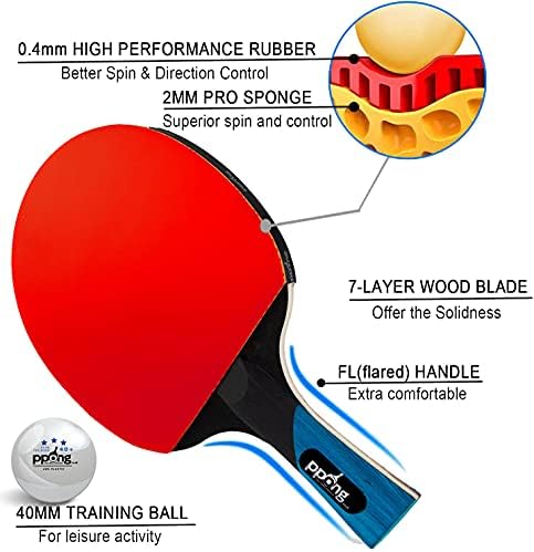 Набор от бита за тенис на маса PPong на 2 играчи, Набор от бита за пинг-понг с Футляром за ракети и Топки, Одобрен