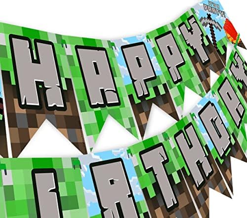 Игри банер Pixel Blast честит рожден Ден - Пикселова аксесоари за партита - Декорации за шахтерской партита - Blast