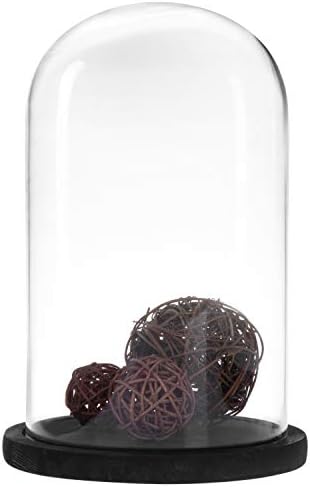 Декоративна Витрина MyGift от Прозрачно Стъкло дамска шапка клош Bell Jar с черна дървена основа в селски стил - 6 x 10 инча