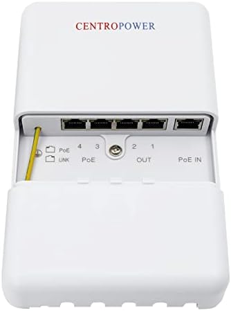 CENTROPOWER Gigabit ethernet Външен POE удължител, 5 пристанища / 1 4 изход Ethernet Удължител, 10/100/1000 Mbit/s, IP65 Водоустойчив, 60 W 48, IEEE 802.3 af / 802.3 at / 802.3 бт, PoE Ретранслатор / Мрежов усилвател