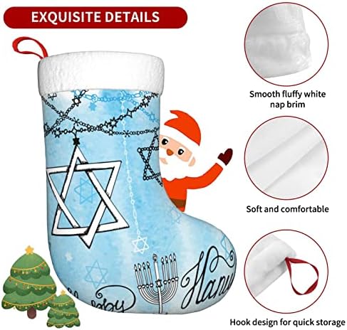 Коледни Чорапи Augenstern Синята Свещ Щастлива Ханука Двустранни Чорапи За Окачване На Камината