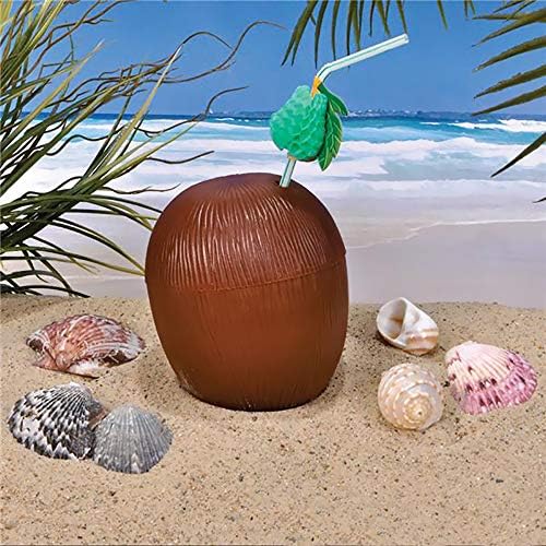 Пластмасова Чаша кокосови Dreidel Company, Хавайски Тропически Luau за партита с соломинкой, Подарък за парти, 5.5 инча (6 опаковки)
