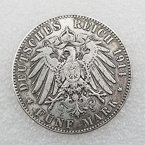 Старинни Занаяти 1914 Година От Немската Месинг Със Сребърно Покритие Состаренным Сребърен Долар 0119