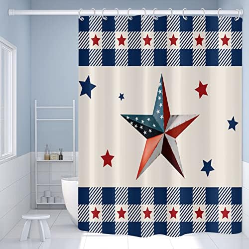 Завеса за душ TOENGS 4 юли, Деня на Независимостта, Американският Флаг, Червена Синя Звезда на патриотичния Модел, Празнични